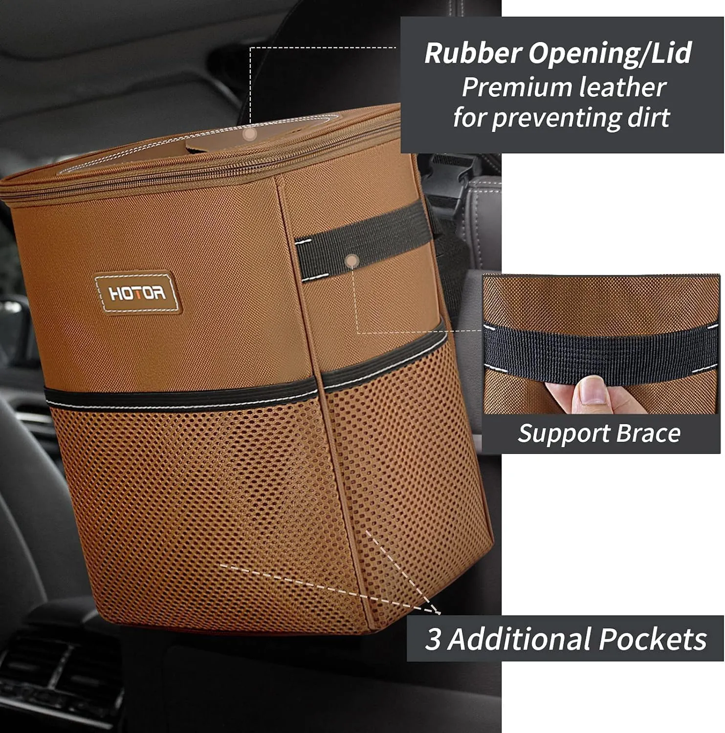 Leak-Proof Car Trash Bag with Lid & Storage Pockets - Waterproof Organizer