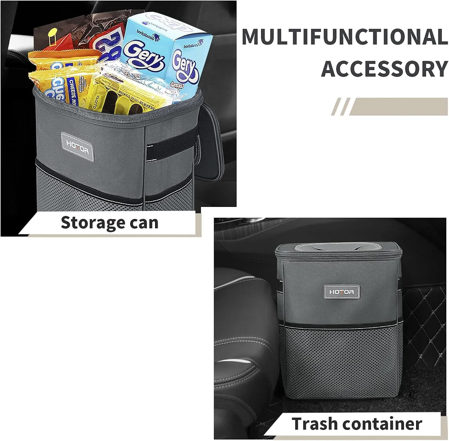 Leak-Proof Car Trash Bag with Lid & Storage Pockets - Waterproof Organizer