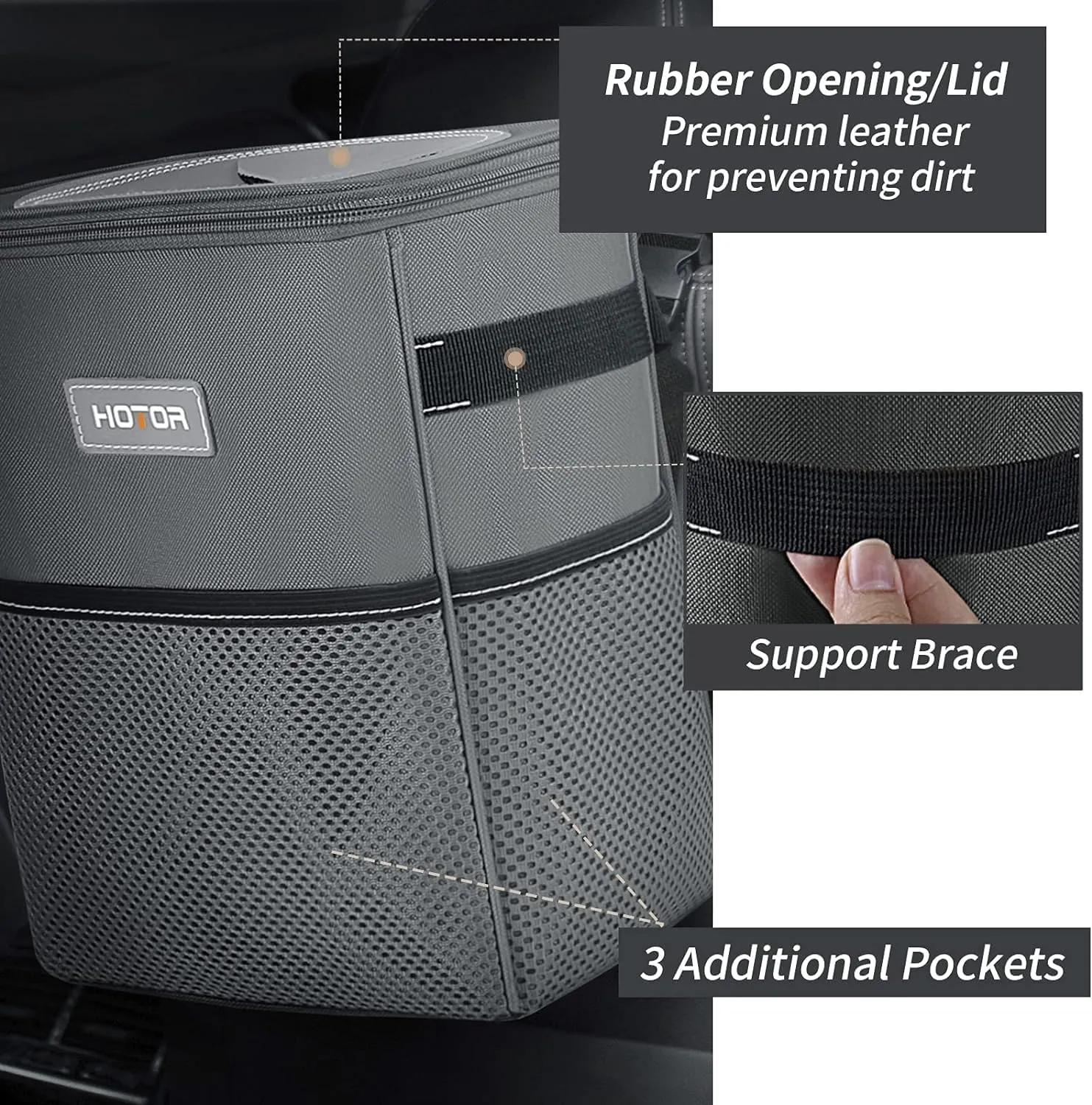 Leak-Proof Car Trash Bag with Lid & Storage Pockets - Waterproof Organizer