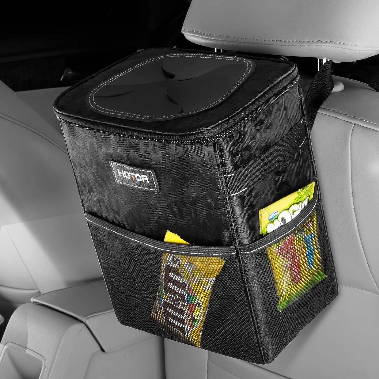 Leak-Proof Car Trash Bag with Lid & Storage Pockets - Waterproof Organizer