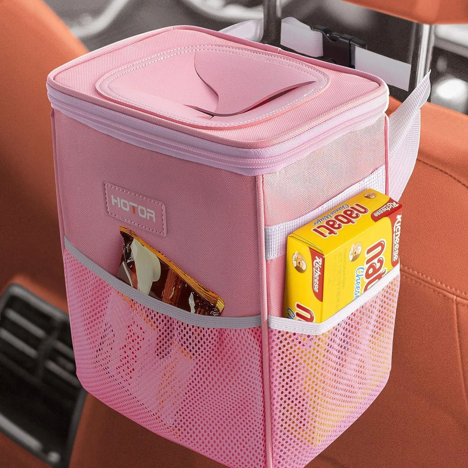 Leak-Proof Car Trash Bag with Lid & Storage Pockets - Waterproof Organizer