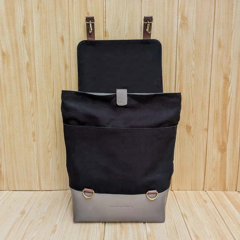 Leather & Canvas Travel Backpack - Grey & Black