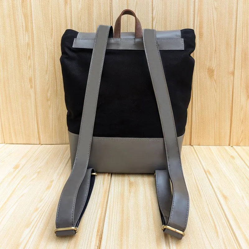 Leather & Canvas Travel Backpack - Grey & Black