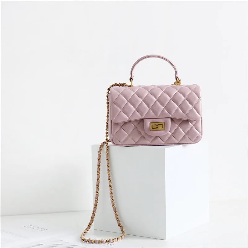 Leather Quilted Top Handle Bag