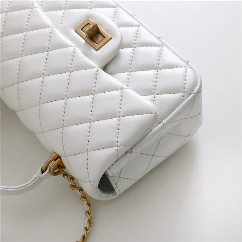 Leather Quilted Top Handle Bag