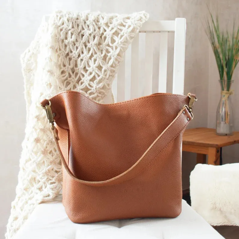 Leather Shoulder Bag-Bucket Crossbody-Leather Color