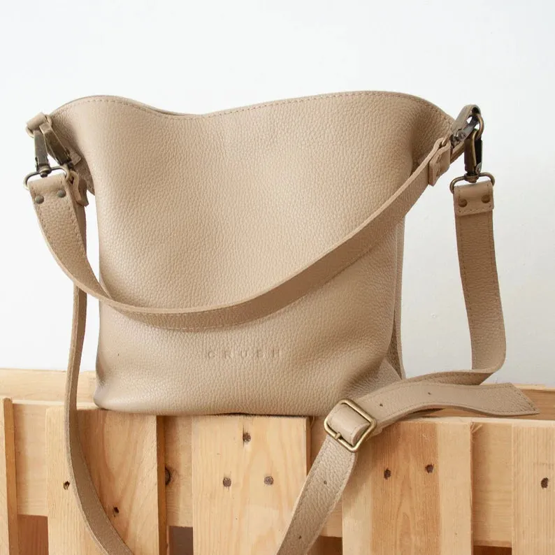 Leather Shoulder Bag-Bucket Crossbody-Leather Color