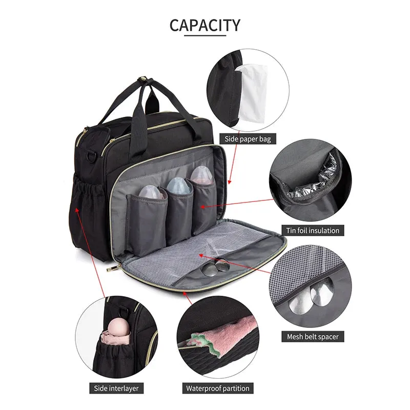 LEQUEEN New Style Waterproof Diaper Bag Black Large Capacity Travel Bag Multifunctional Maternity Mother Baby Stroller Bags