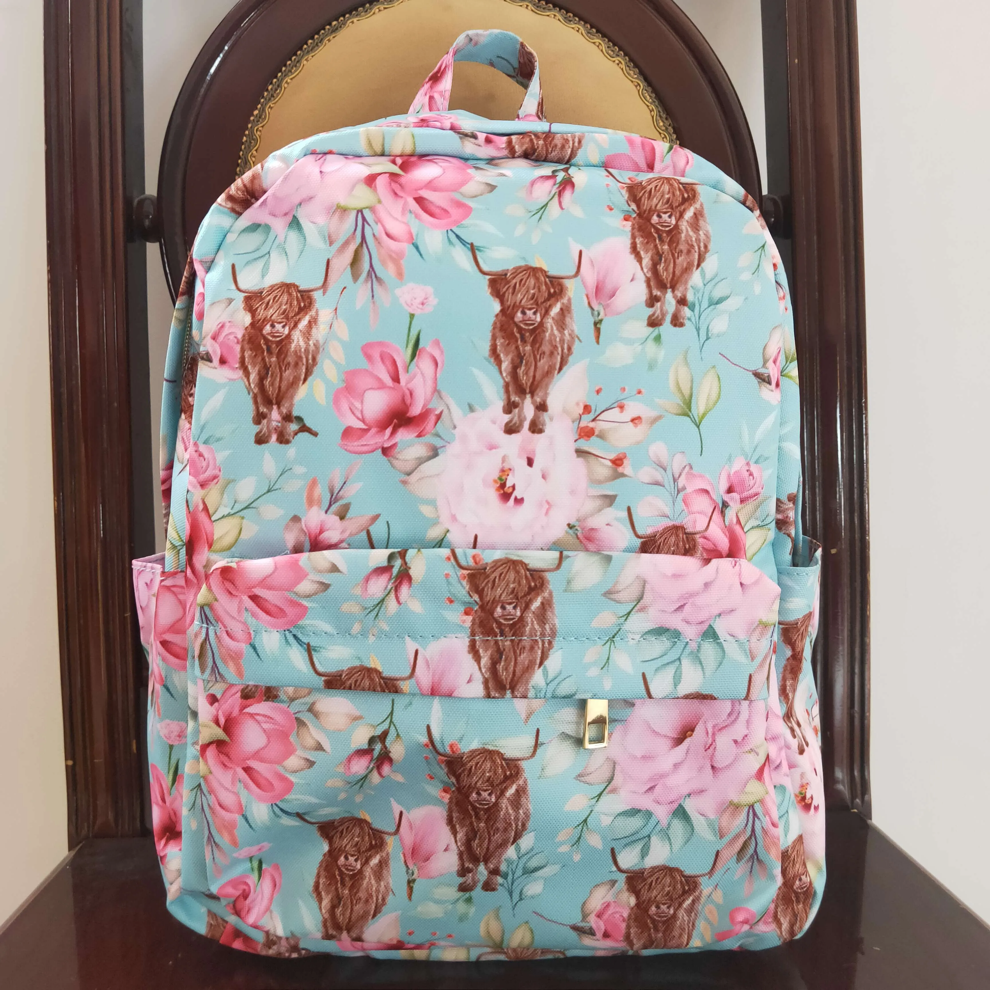 Light blue backpack highland floral bag BA0081