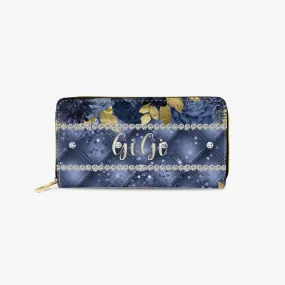 Long Type Zipper Purse - Navy Blue Floral - GiGi