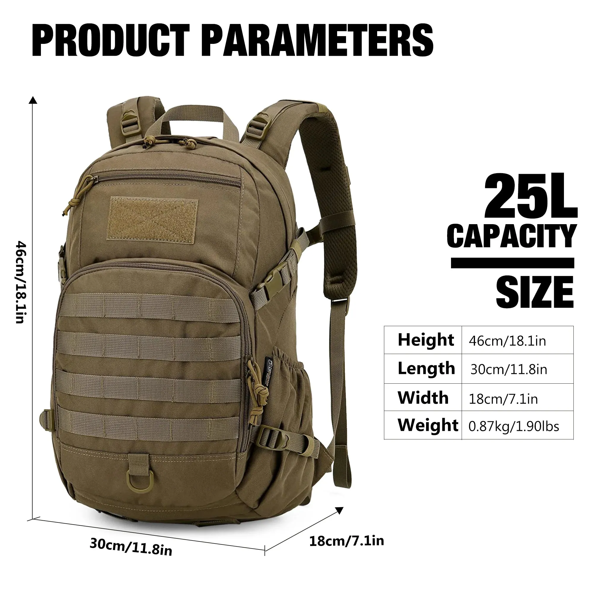 Mardingtop Small Cordura Tactical Backpack with Rain Cover 25L