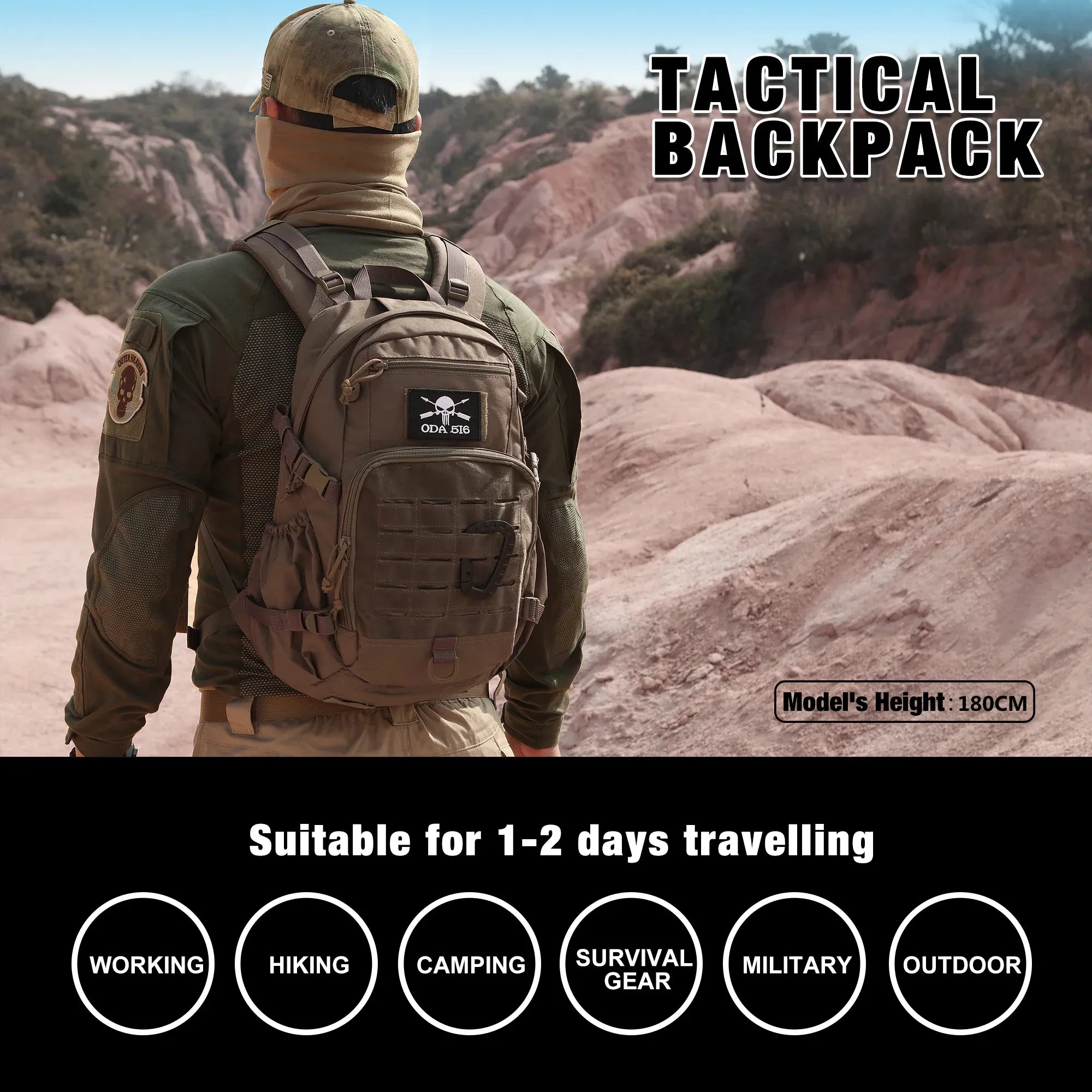 Mardingtop Small Cordura Tactical Backpack with Rain Cover 25L