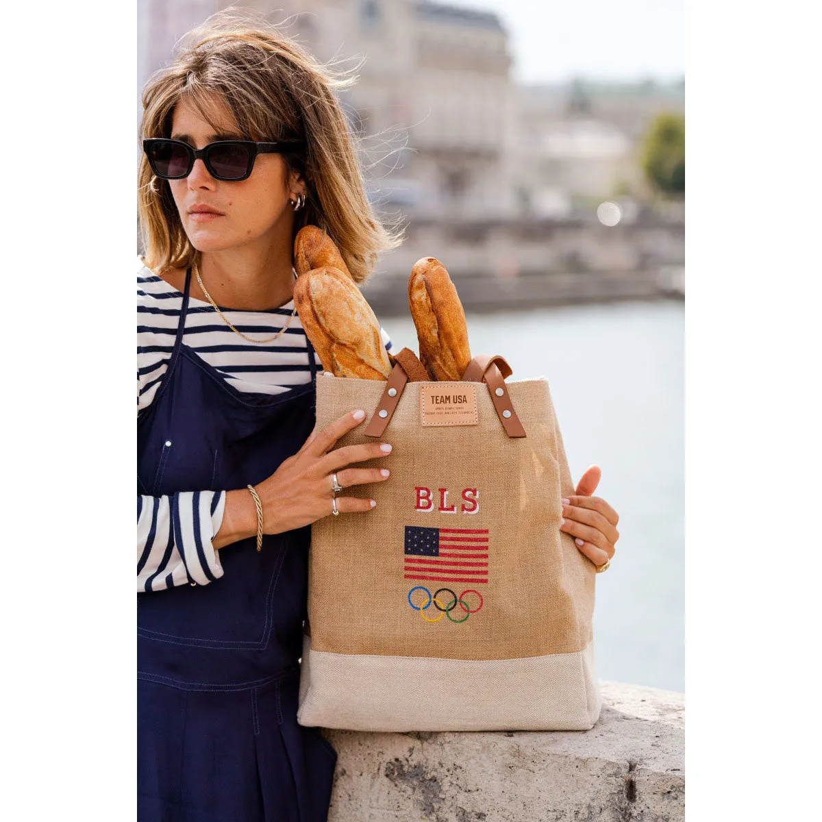 Market Bag in Natural for Team USA "Red, White, and Blue"