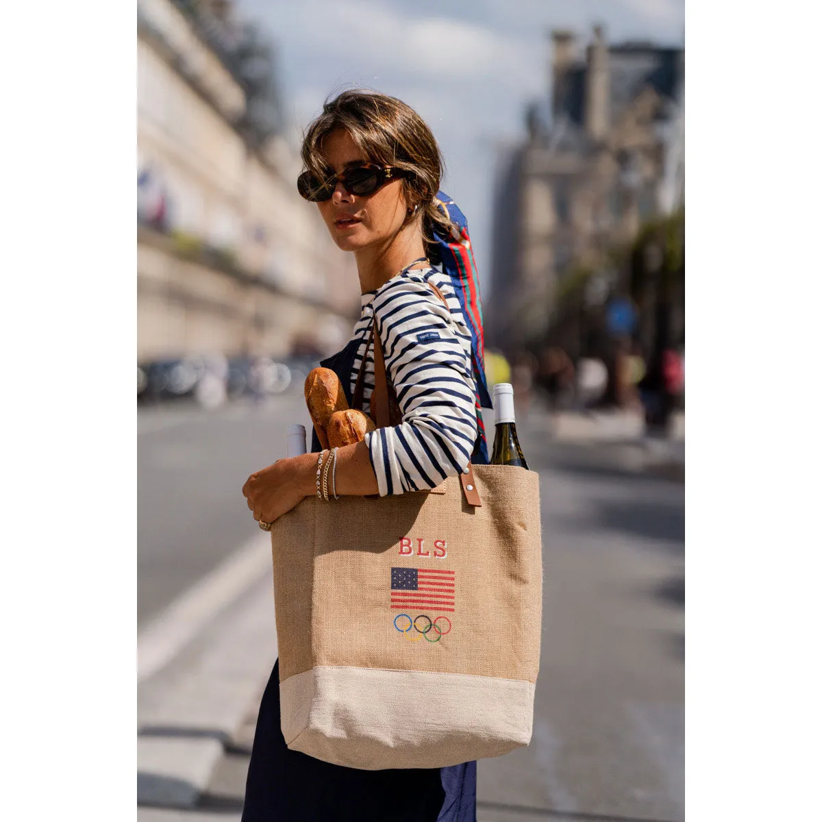 Market Bag in Natural for Team USA "Red, White, and Blue"