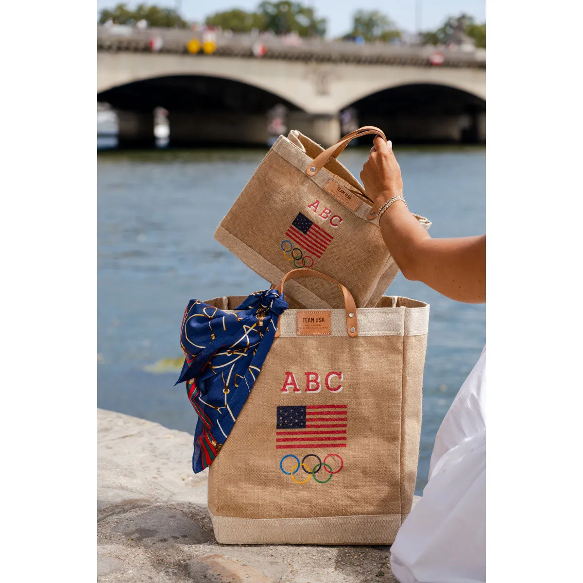 Market Bag in Natural for Team USA "Red, White, and Blue"