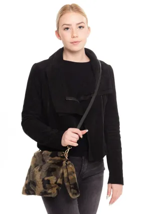 MB0114 Camo Faux Fur Crossbody Wristlet Bag