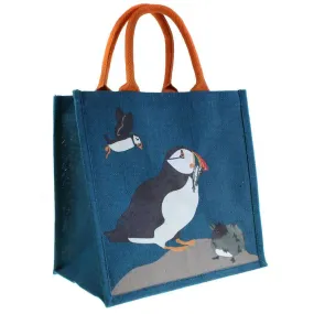 Medium Jute Shopping Bag by Shared Earth - Puffins