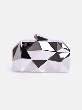 MELANIE GEOMETRIC PATTERN CLUTCH BAG IN SILVER