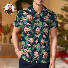 Men's Custom Face POLO Shirt Personalised Golf Shirts For Him Flamingo Flower Christmas Gift