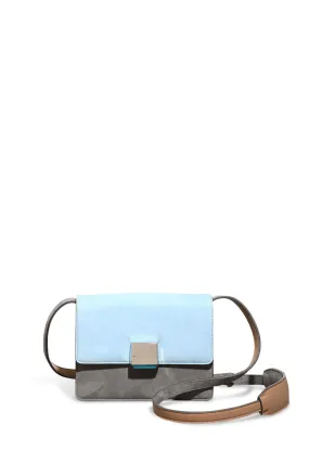 Mercedes Shoulder Bag in Grey, Light Blue & Nude Suede and Nappa Leather