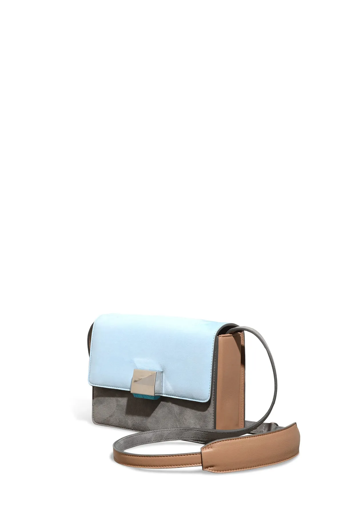 Mercedes Shoulder Bag in Grey, Light Blue & Nude Suede and Nappa Leather