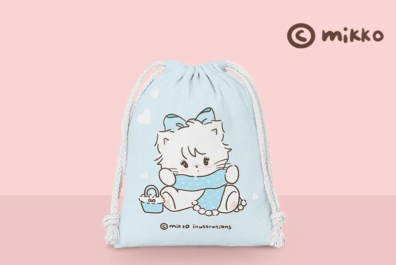 Mikko illustration Drawstring Pockets | Lovely Bear Latte Dog Souffie Kitten Mousse Rabbit Cammy - 3 Size Tidy up Bag Kawaii Style