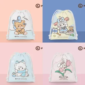 Mikko illustration Drawstring Pockets | Lovely Bear Latte Dog Souffie Kitten Mousse Rabbit Cammy - 3 Size Tidy up Bag Kawaii Style