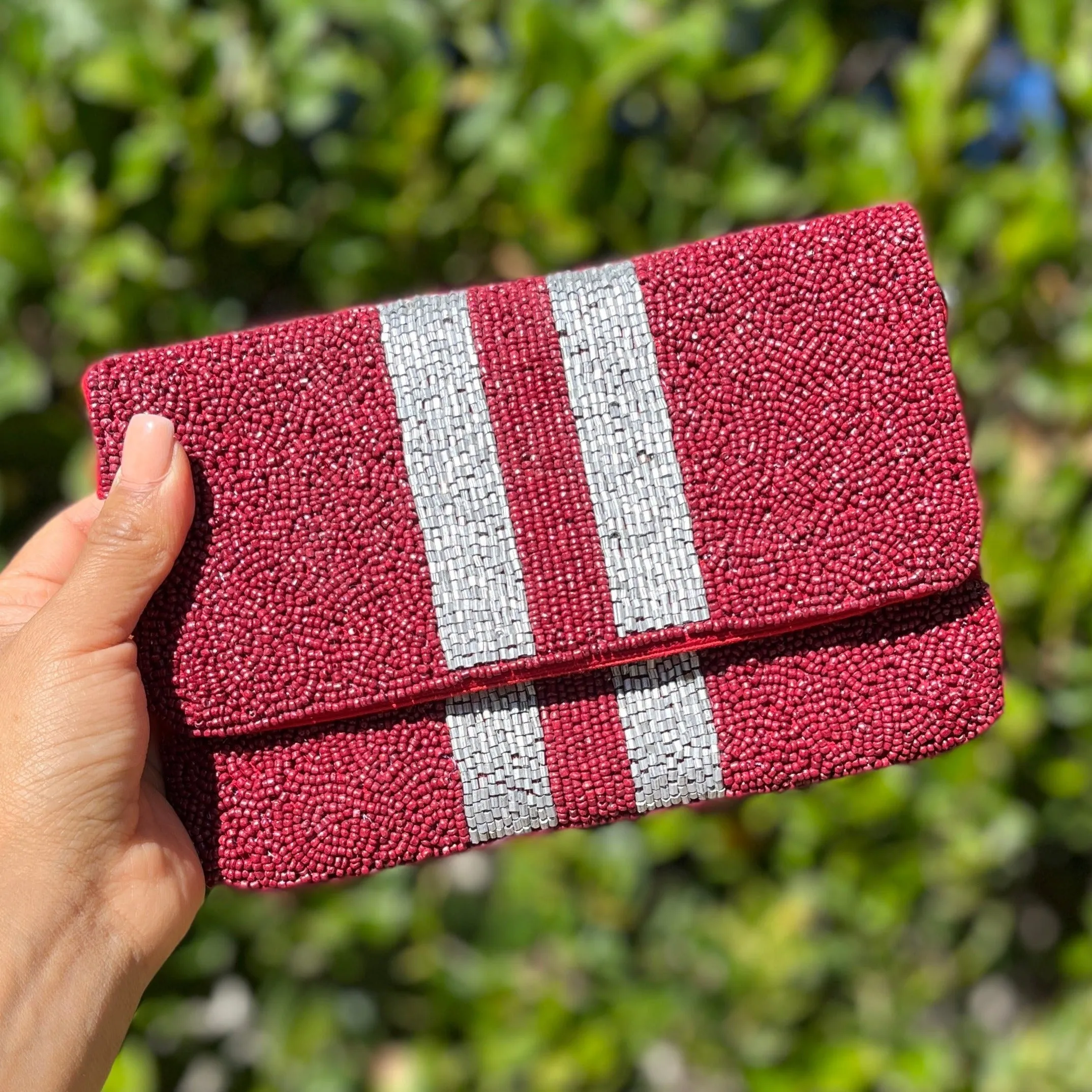 Mini Maroon Beaded Clutch Purse