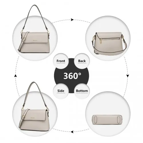 Miss Lulu Classic Flap Leather Shoulder Bag - Grey | Elegant & Durable Women's Handbag