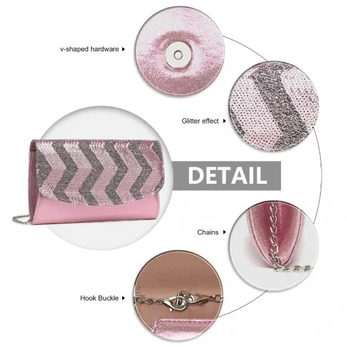 Miss Lulu Gorgeous Sequins Evening Clutch Bag - Pink | Detachable Chain Shoulder Bag | Elegant Party Accessory