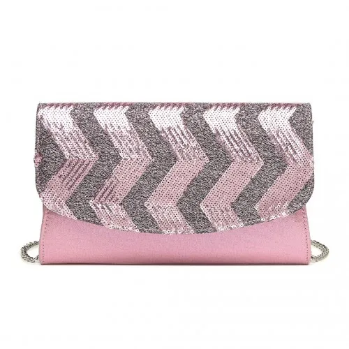 Miss Lulu Gorgeous Sequins Evening Clutch Bag - Pink | Detachable Chain Shoulder Bag | Elegant Party Accessory