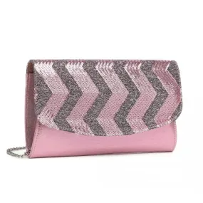 Miss Lulu Gorgeous Sequins Evening Clutch Bag - Pink | Detachable Chain Shoulder Bag | Elegant Party Accessory