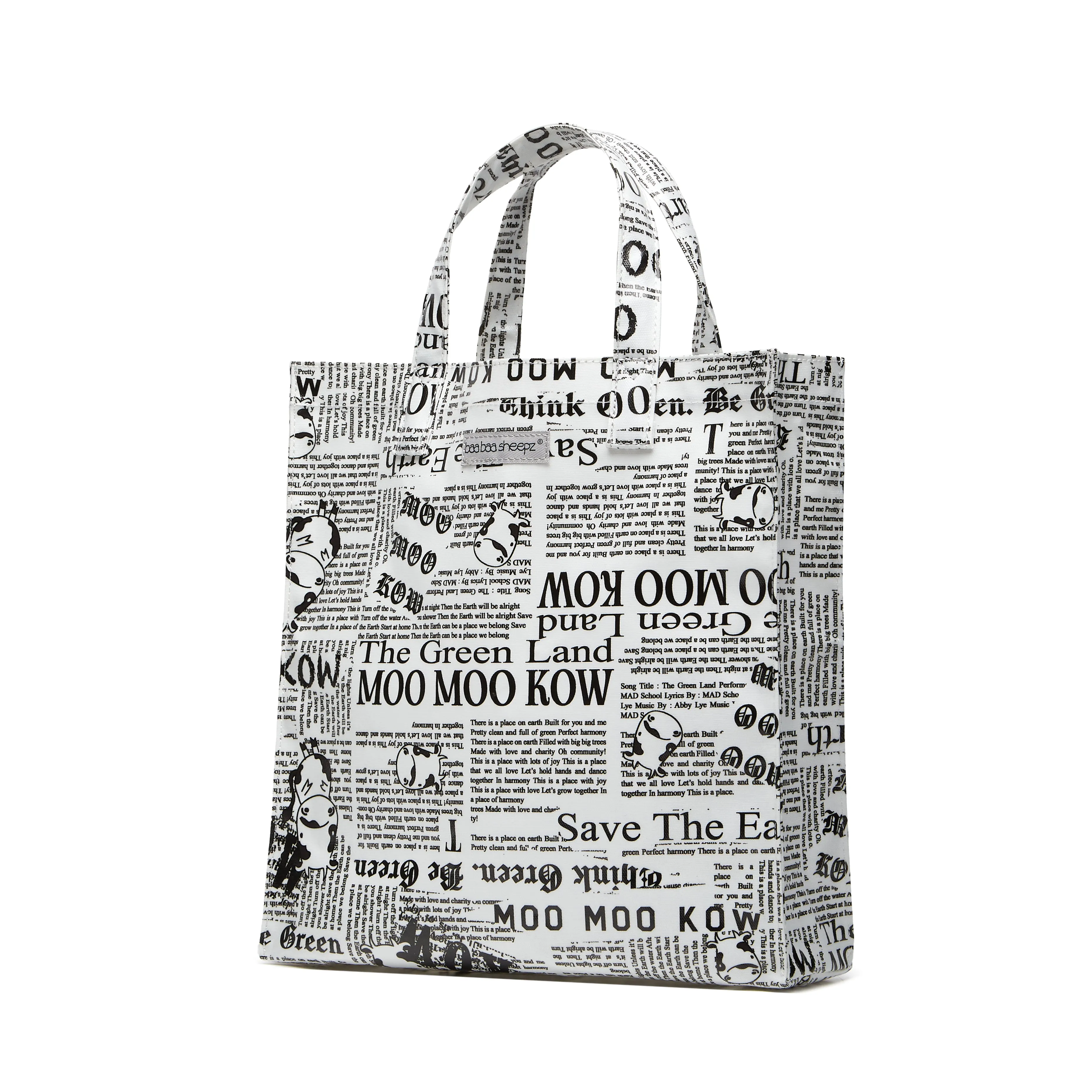 Moo Moo Kow Tote Bag Newspaper White