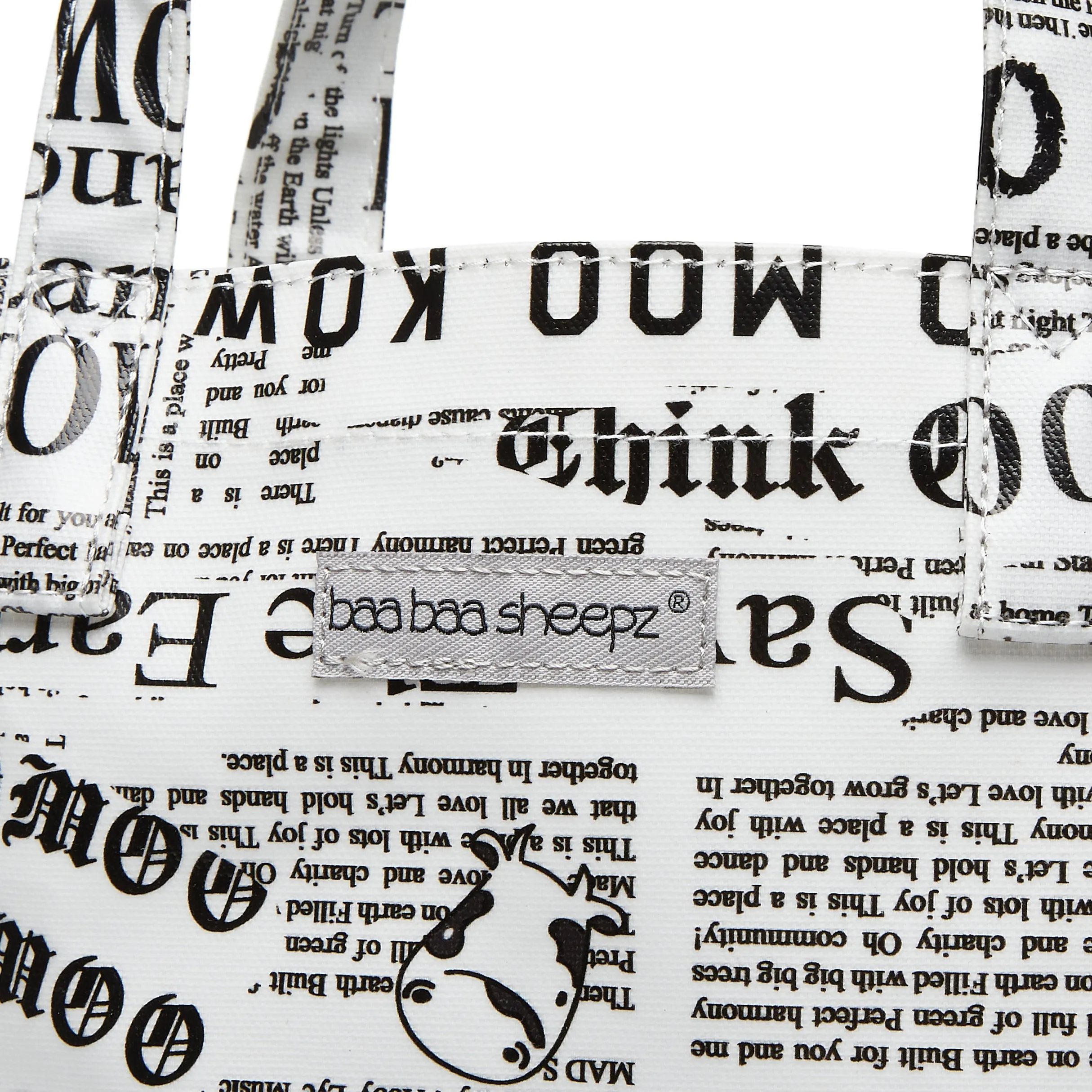 Moo Moo Kow Tote Bag Newspaper White