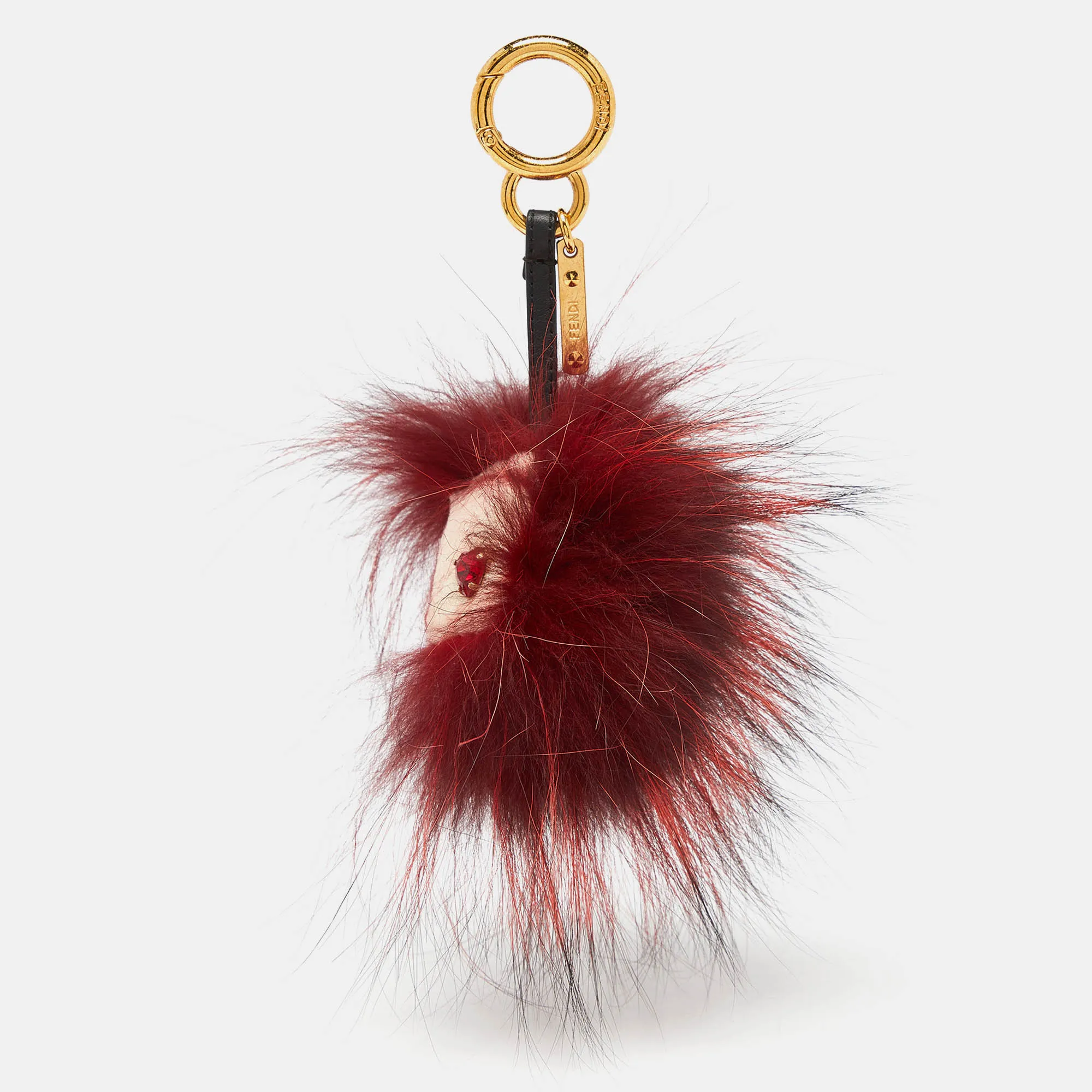 Mulitcolor Fox Fur and Leather Eye Studded Cube Monster Bag Charm