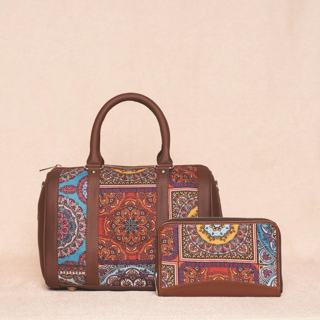 Multicolor Mandala Print- Handbag & Chain Wallet Combo