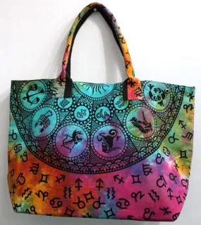 Multicolor Zodiac Design Tote Bag Hand Stitch Shopping Bag