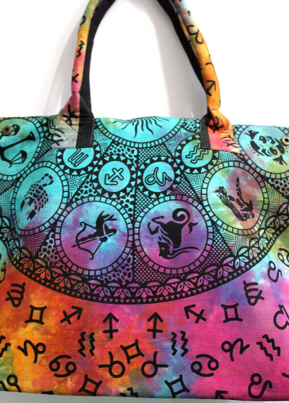 Multicolor Zodiac Design Tote Bag Hand Stitch Shopping Bag