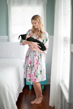 Olivia Robe & Solid Black Newborn Swaddle Blanket Set