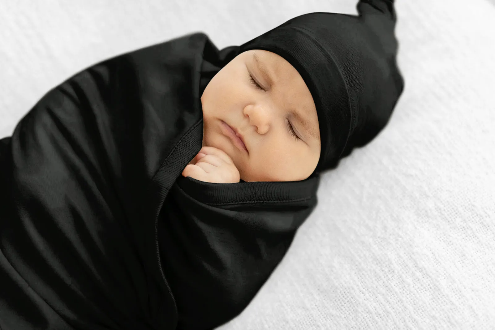 Olivia Robe & Solid Black Newborn Swaddle Blanket Set