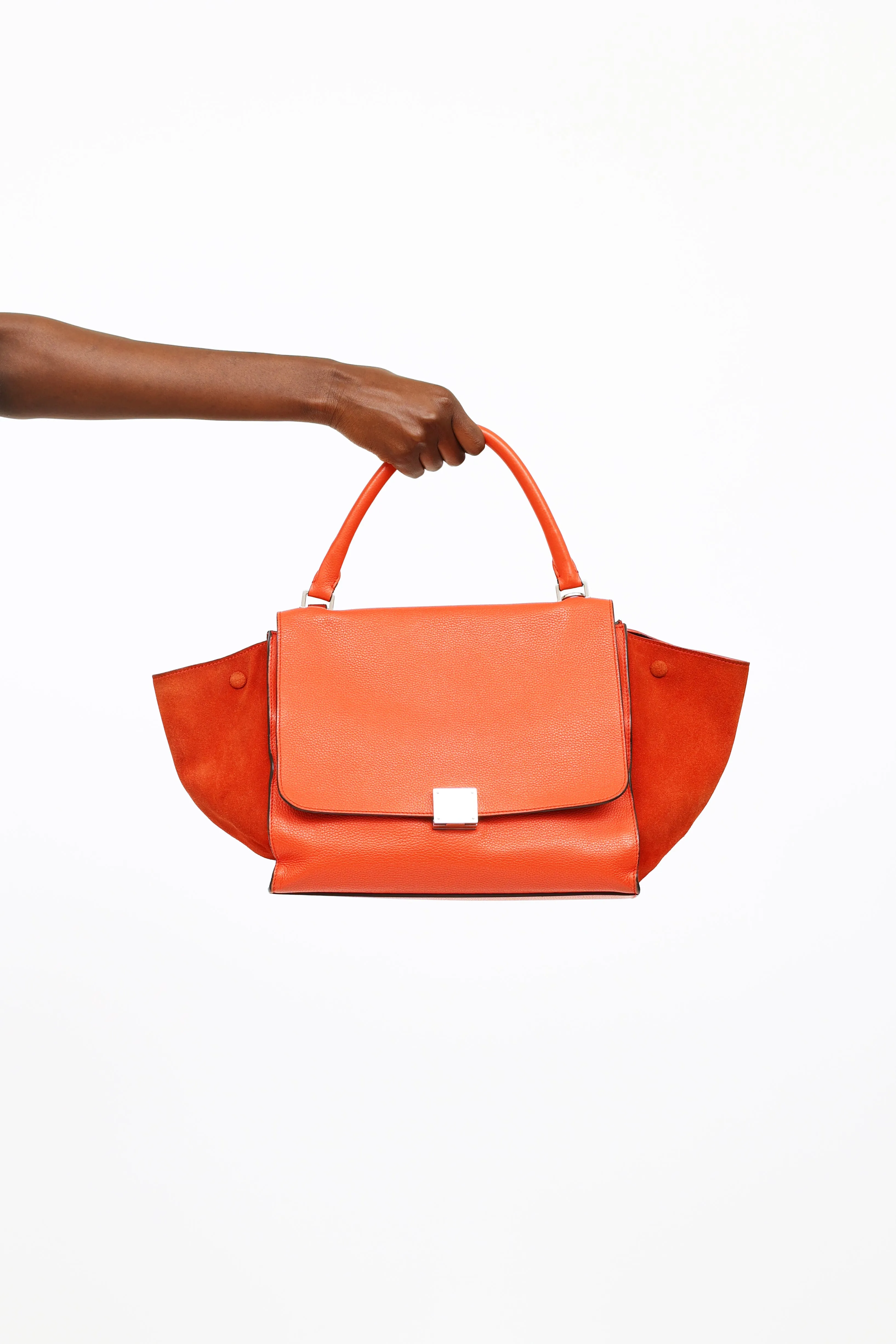 Orange Leather & Suede Medium Trapeze Bag