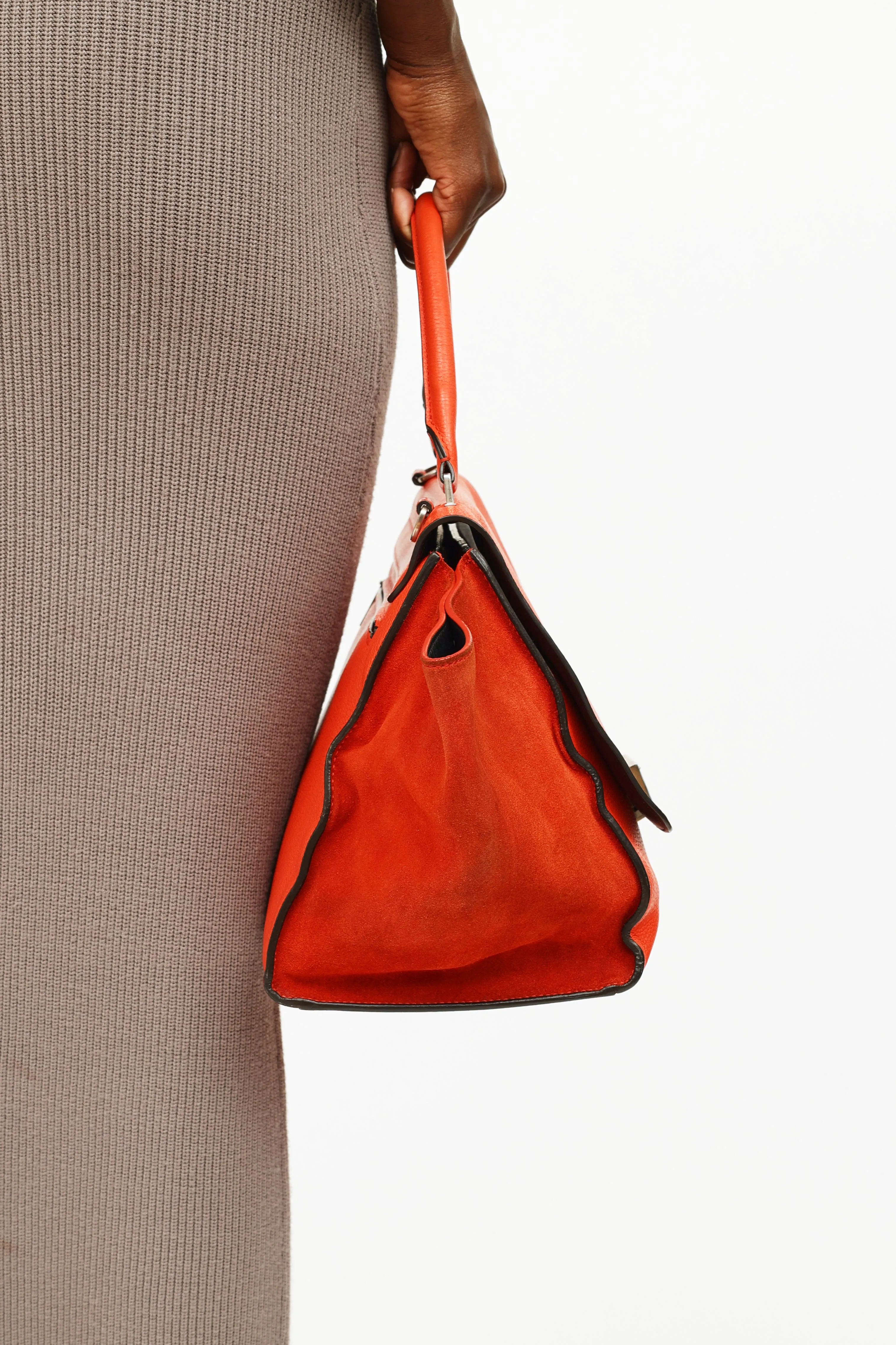 Orange Leather & Suede Medium Trapeze Bag