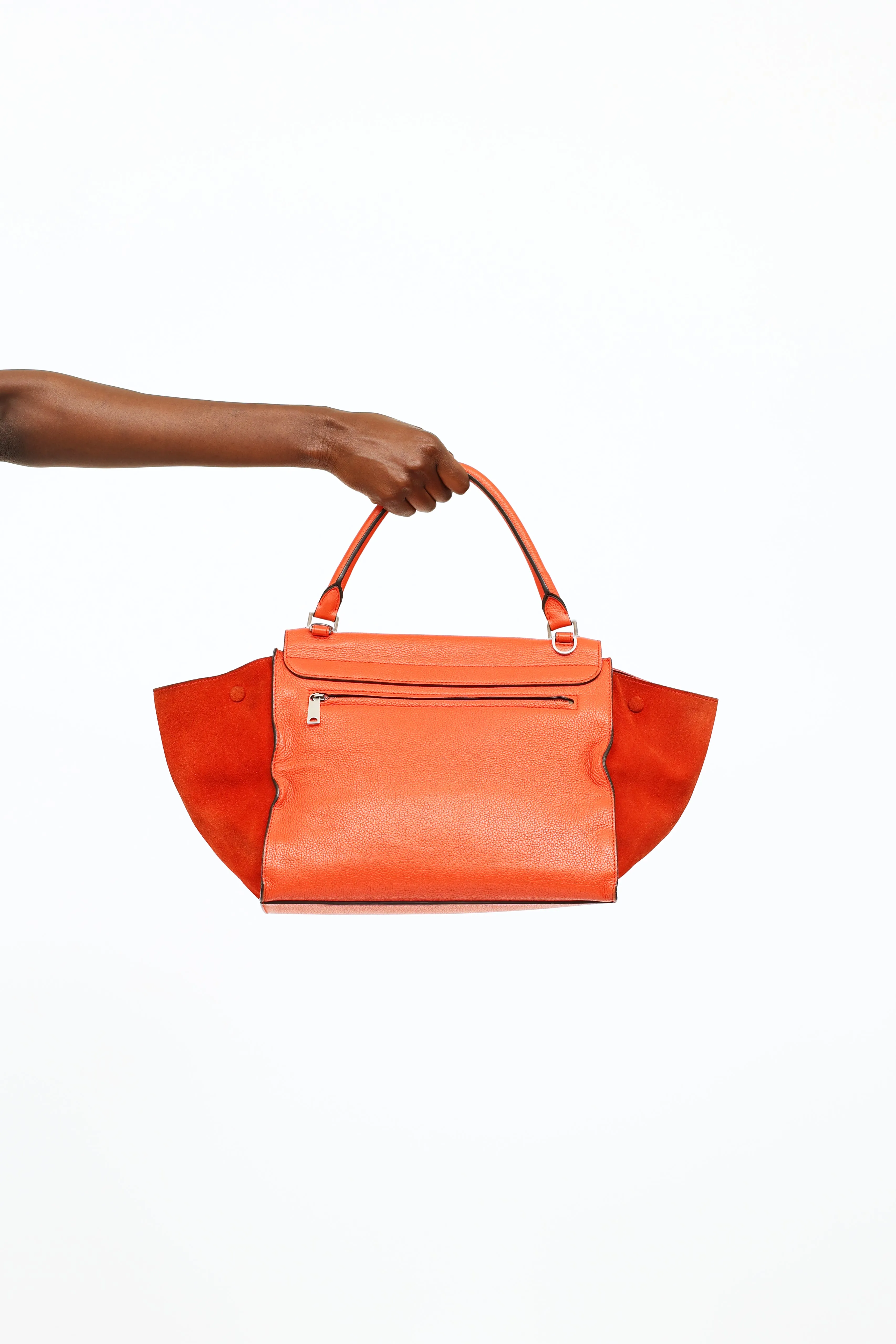 Orange Leather & Suede Medium Trapeze Bag