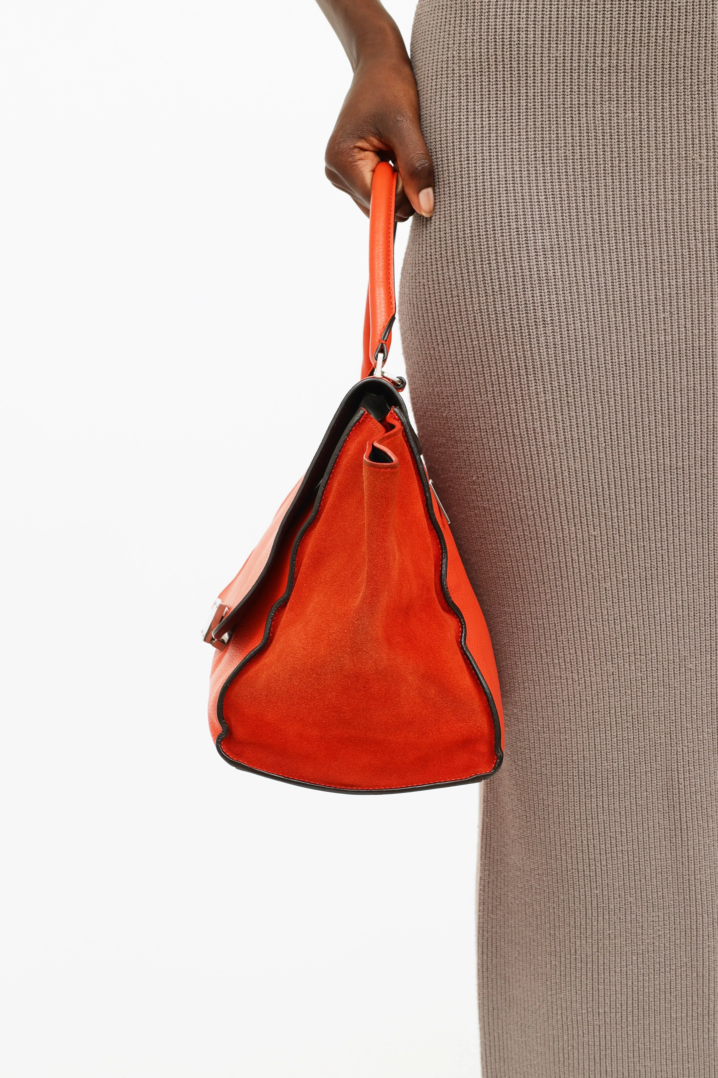 Orange Leather & Suede Medium Trapeze Bag