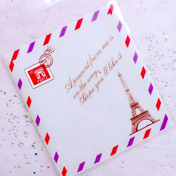 Paris Eiffel Tower Postcard Gift Bags | Self Adhesive Plastic Bags | Cookie Cello Bags | Packaging Supplies (10cm x 11cm / 20pcs)