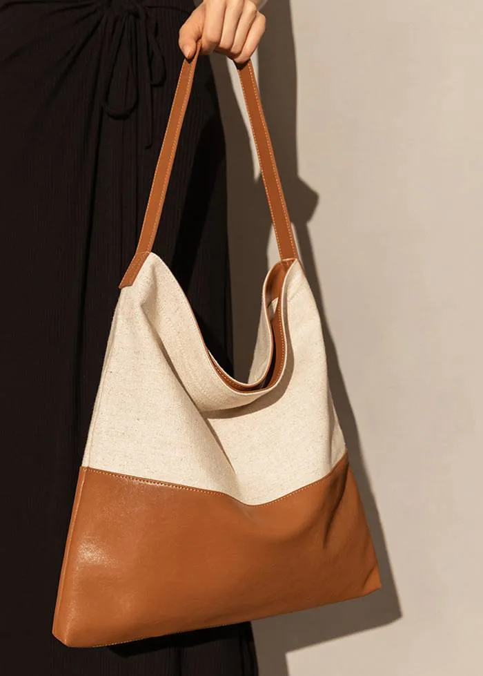 Patchwork Canvas Leather Colorblock Tote Bag