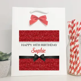 Personalised Birthday Gift Bag Red Printed Glitter Effect