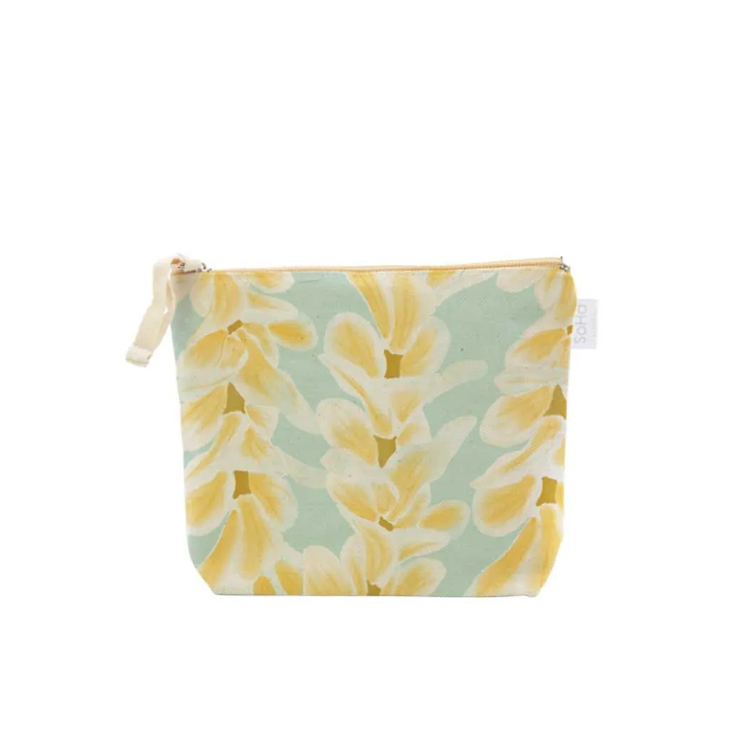 Plumeria Lei on Blue Cosmetic Bag, Small