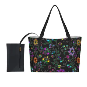 Prairie Paintbrush Black Shopping Tote Bag With Black Mini Purse