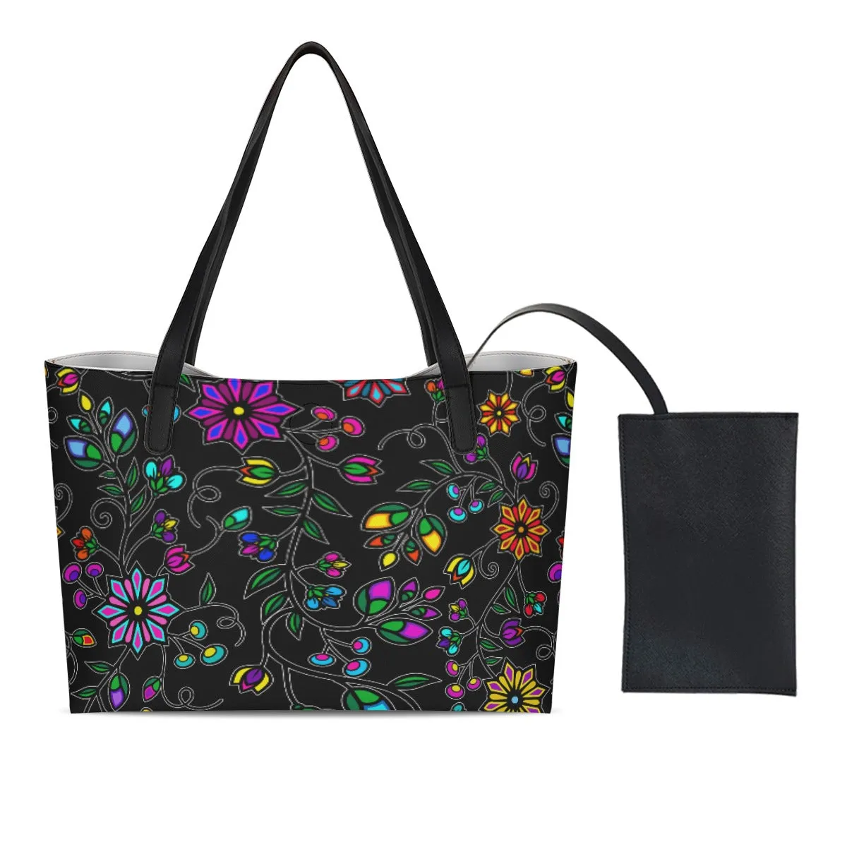 Prairie Paintbrush Black Shopping Tote Bag With Black Mini Purse